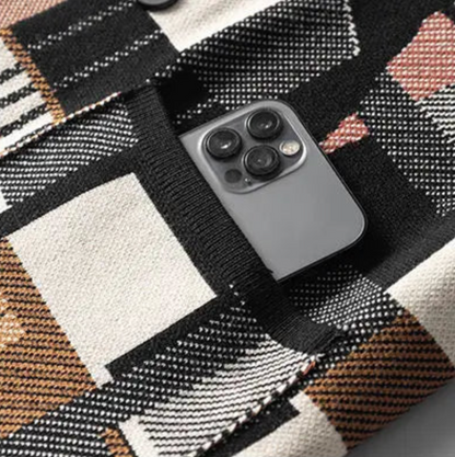 Herren Luxus Wollstrick-Cardigan Abstrakt Jacquard – Warmer Designer Herbst Winter Pullover