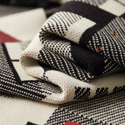 Herren Luxus Wollstrick-Cardigan Abstrakt Jacquard – Warmer Designer Herbst Winter Pullover