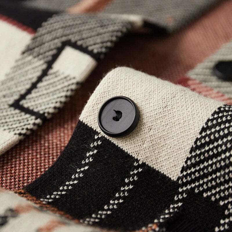 Herren Luxus Wollstrick-Cardigan Abstrakt Jacquard – Warmer Designer Herbst Winter Pullover